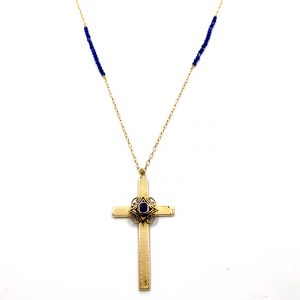 Collier Or Jaune - bijou ancien - croix saphirs